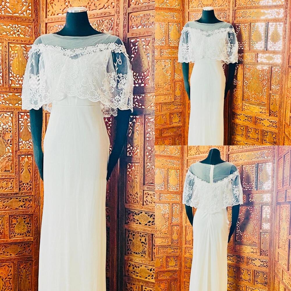 Beach Wedding Gown with Lace Drape Shoulder